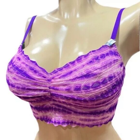 Victoria’s Secret Pink lace Unlined Ruched Front bralette bra large Purple - Picture 1 of 3